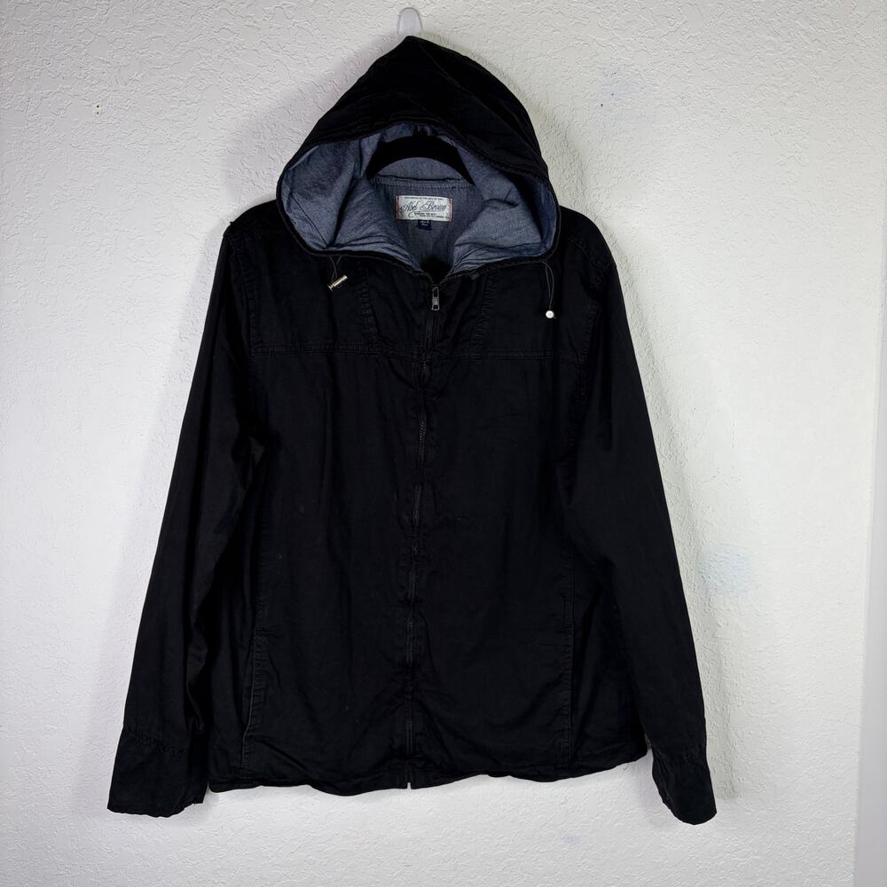 Abel Brown black hooded jacket size L, "FLAWED" 100% cotton, fall, casual, city